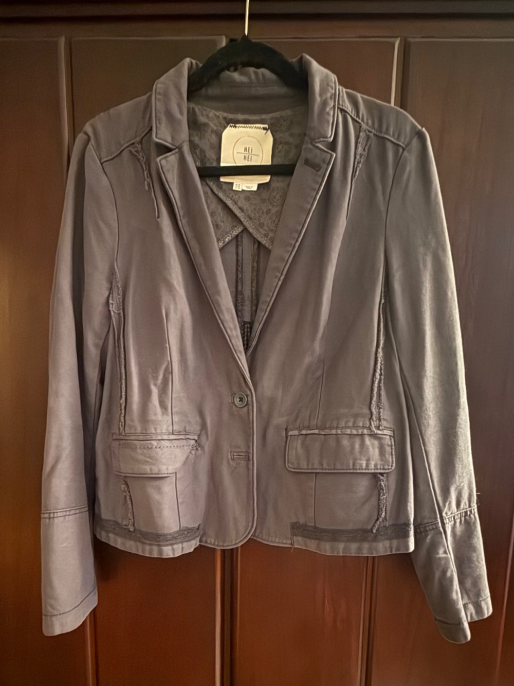 Hei Hei Gray Mixed Media Distressed Blazer Jacket